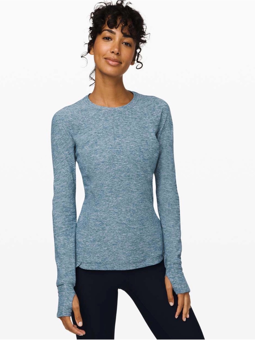 Lululemon Runderful Long Sleeve Heathered Petrol Blue Size 6